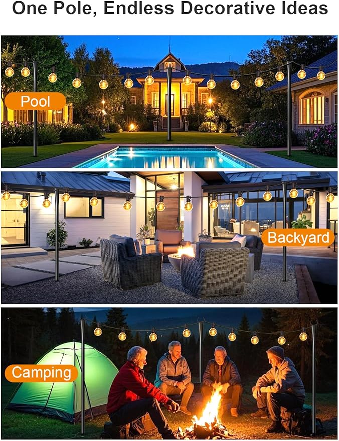 4 Pack String Light Poles for Outside, Thickened Metal Christmas Lights Hanger Pole Outdoor with Fork, Lighting Hanging Post Accessories for Patio Decor Garden Backyard Yard Outside Decorations Fussion