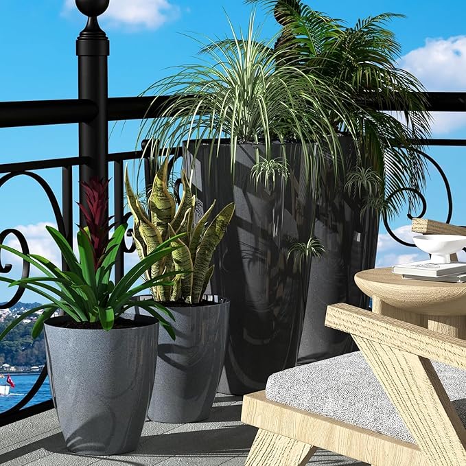 QCQHDU 10 inch Tall Planters for Indoor & Outdoor Plants, 2 Pack Sturdy Plant-Flower-Tree Pots for Front Porch Patio Deck Living Room Decor QCQHDU