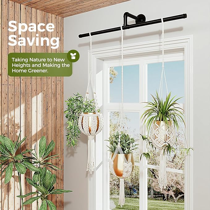 Bamworld Hanging Planters for Indoor Plants Plant Hanger Indoor Hanging Plant Holder Window Plant Shelves Metal Rod(Pot&Plant Not Included) 35.8in Bamworld