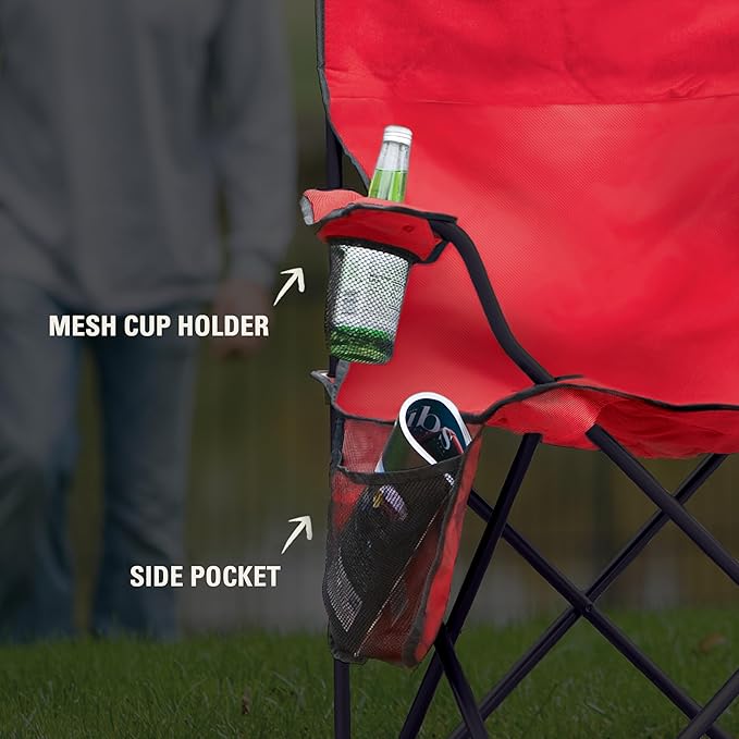Coleman Portable Camping Chair with 4-Can Cooler, Cushioned Seat & Back with Side Pockets & Cup Holder, Carry Bag Included, Great for Camping, Tailgating, Firepits, Patio, & More Coleman