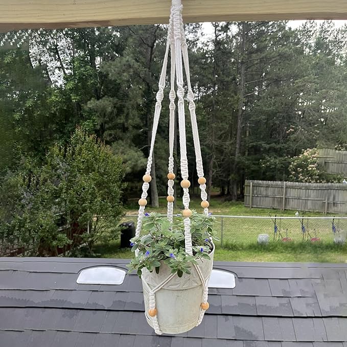 Macrame Plant Hanger Set of 2, 35 Inch Indoor Hanging Planter with 4 Hooks, Macrame Plant Hangers for Pots, No Tassels Boho Home Decor, Ivory (Pots Not Included) Wdmxszdq