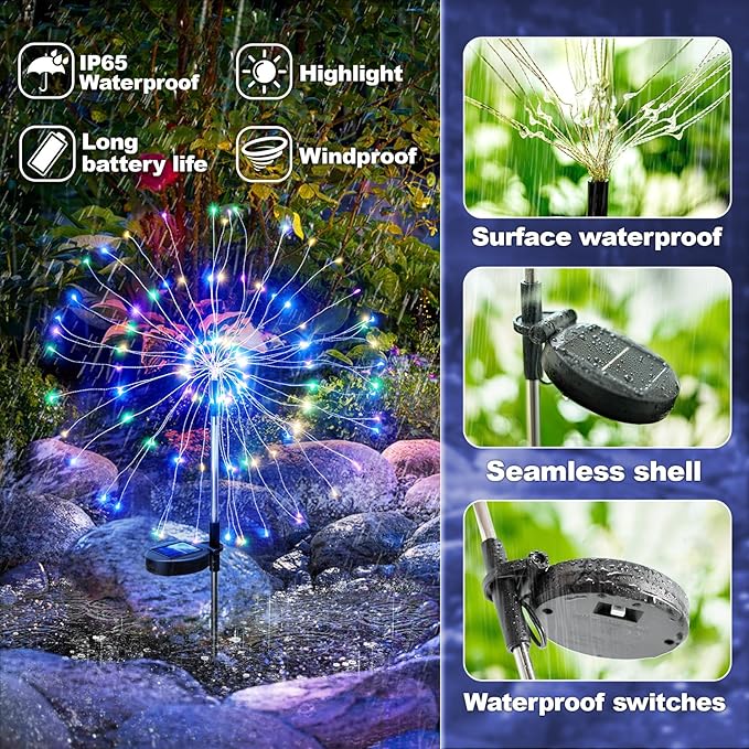 Anordsem Solar Lights Outdoor Waterproof: Garden Light Solar Powered for Yard Outside - Fireworks Lamp Colorful Lighting Path Decor 6 Pack - LED Sparkler DIY Decorating Gifts for Women Mom Wife Anordsem