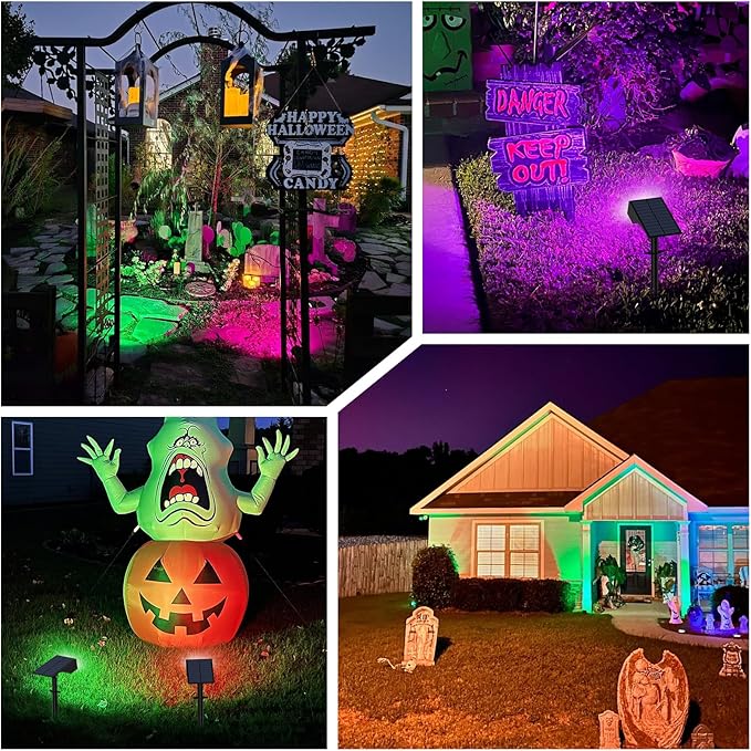 Solar Color Changing RGB Spot Lights Outdoor, 10 Pack/7 Lighting Modes Multicolor Outdoor Lights for Yard Waterproof IP68, Halloween Christmas Solar Landscape Powered Lights Garden Pathway Katipeal