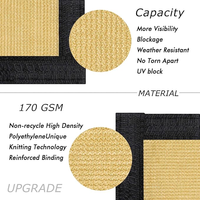 UPGRADE Privacy Fence Screen 5'x44' Sand Outdoor 90% Visibility Blockage 170 GSM Mesh Shade Cover Panels for Backyard,Balcony,Home Decoration with Zip Ties,Customized Avaliable UPGRADE