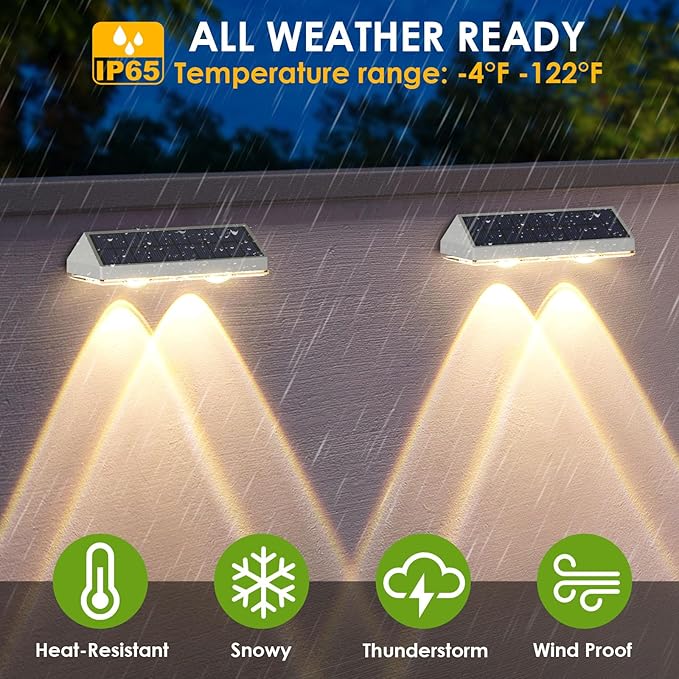 12 Pack Solar Fence Lights Outdoor Waterproof LED - 3000/4000/6000K 3 Mode, IP65 Waterproof Fence Lights Solar Powered, Solar Wall Lights for Outside, Backyard/Step/Patio/Deck Fence/Stair Railings LIANGLOME