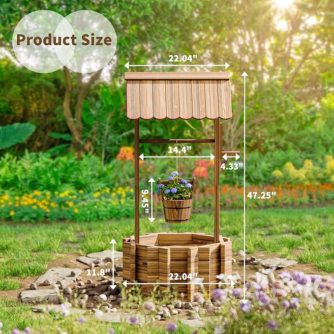UDPATIO Rustic Solid Fir Wood Wishing Well Planter for Outdoor Plants, 16.5 in Diameter UDPATIO