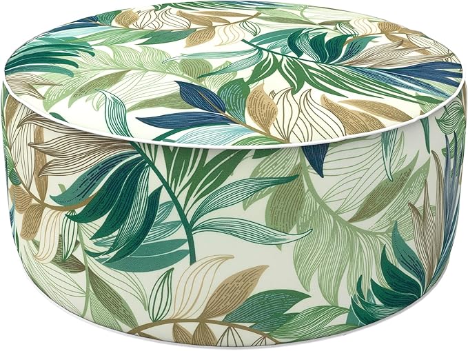 LVTXIII Inflatable Stool Ottoman Footrest with Handle, Decorative Fade-Resistant Foot Stool, Indoor or Outdoor Pouf for Home Garden and Camping Use, D21 x W 21 x H9, Lush Leaf Green LVTXIII