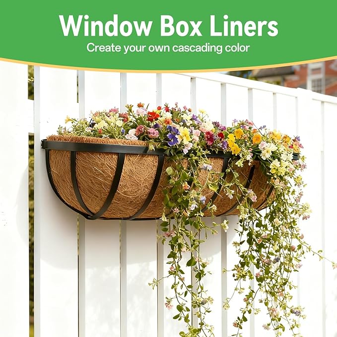 ZeeDix 30 Inch Trough Coconut Liners for Planters - 100% Natural Coconut Coir Fiber Planter Liners Replacement for Window Boxes, Wall Baskets, Deck Flower Boxes, Garden Railing Fence Troughs (2-Pack) ZeeDix