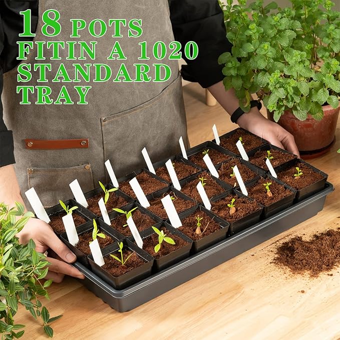 June Fox Square Nursery Pots 3.3 Inches Flexible Plastic Seedling Pots Square Pots for Plants, Succulent, Flower, Pack of 100, with 100 PCS Plant Labels June+Fox