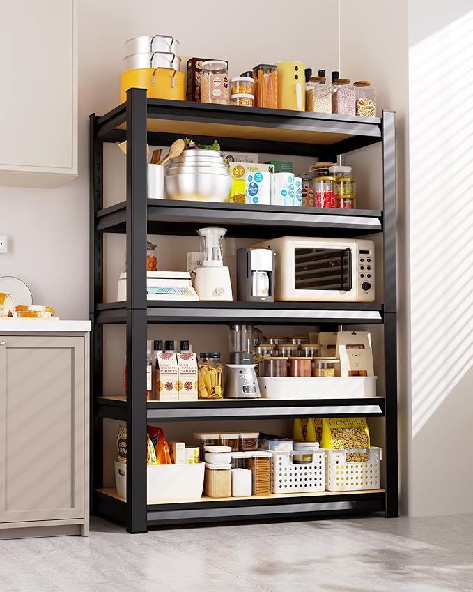 AOAORRG Garage Shelving Heavy Duty Storage Shelves, Metal Adjustable Shelving Unit, Utility Garage Organizer Shelf for Basement, Pantry, Kitchen, Warehouse, 33.5" Wx15.7 Dx35.4 H, Black Rootora