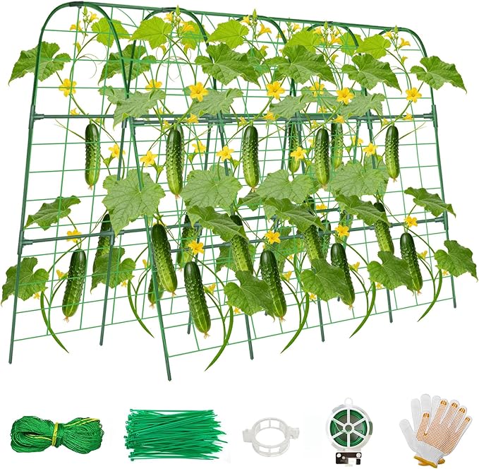 Cucumber Trellis for Raised Bed, U-Shape Garden Trellis for Climbing Plants Outdoor, Metal Arch Vegetables Trellis, Plant Support for Grape Vine Beans Squash Peas Flower ZPMOCKAQ