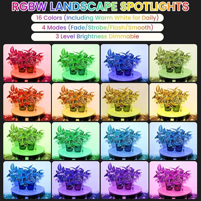 Halloween Christmas Spotlights Outdoor: RGBW Spot lights Plug in 120V Remote Control 16 Color Changing Waterproof LED Landscape Spotlights for Yard Garden Lawn Holiday Décor, 6 Pack (RGB + Warm Light) CoziTech