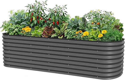 Vego garden 26" Extra Tall Raised Garden Bed Kits, 10 in 1 Modular Raised Planter Box for Vegetables Flowers Fruits Oval Metal Raised Garden-Modern Gray VegoGarden
