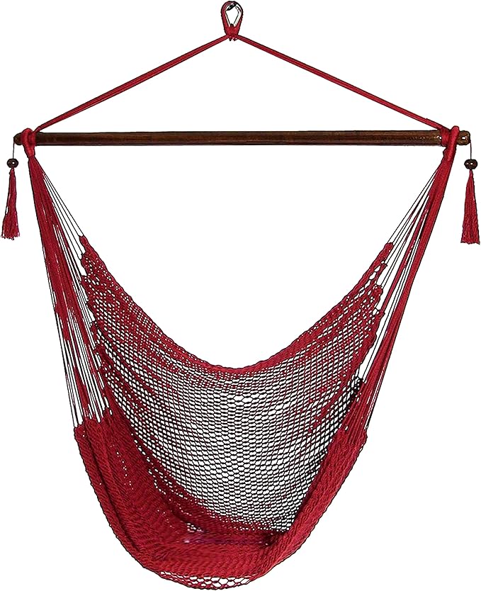 Sunnydaze Outdoor Hammock Chair Swing - Hanging Hammock Swing - Hanging Reading Chair - Soft-Spun Polyester Rope - Caribbean XL - Red SunnydazeDecor