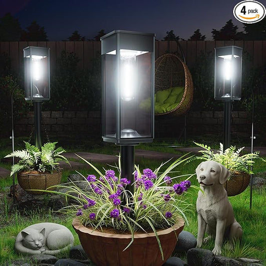 Solar Pathway Lights Outdoor, 4 Pack Bright Solar Lights Outdoor, IP65 Waterproof Garden Decor Solar Powered Landscape Lighting for Yard Patio Walkway Driveway Pathway (Cool White) Professionalproductionofsolarlightsoutdoor%EF%BC%9A%EF%BC%89