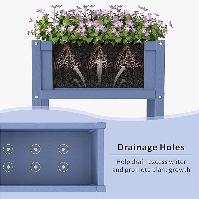 Raised Garden Bed with Drainage Hole Waterproof HDPE Elevated Planter Box with Legs Stable and Durable to Plant Herb Vegetable Flower,Patio,Balcony Outdoors/Indoors Navy KETOYARK