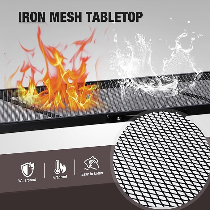 REDCAMP 55 Inch Outdoor Bar Table, Folding Paito Bar Height Hot Tub Table with Waterproof Mesh Top for Balcony, Garden, Poolside, Indoor, Rectangle Black REDCAMP