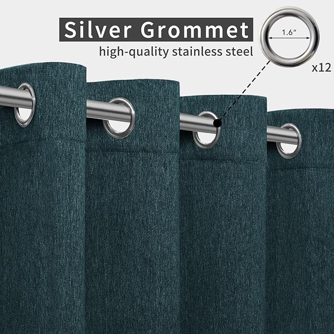 Easy-Going Linen Look Outdoor Curtains Waterproof Windproof Porch Curtains, Soft Thicken Outdoor Privacy Curtains for Patio, Gazebo, Grommet Top and Tab Bottom Drape, 1 Panel, 110x84 inch, Teal Easy-Going