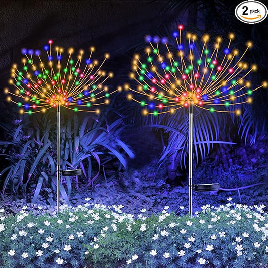 YOTOZU 2 PCS Solar Firework Light, Outdoor Solar Garden Decorative Lights 120 LED Powered 40 Copper Wires String DIY Landscape Light for Pathway (Multi-Color) YOTOZU