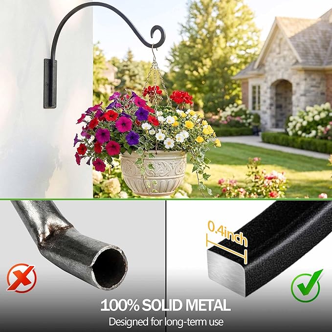 Qiang Ni Heavy-Duty Plant Hanger Outdoor: 100 lbs Hanging Plant Hook for Outside Basket - 22-Inch Wall Mount Plant Bracket for Bird Feeder QiangNi