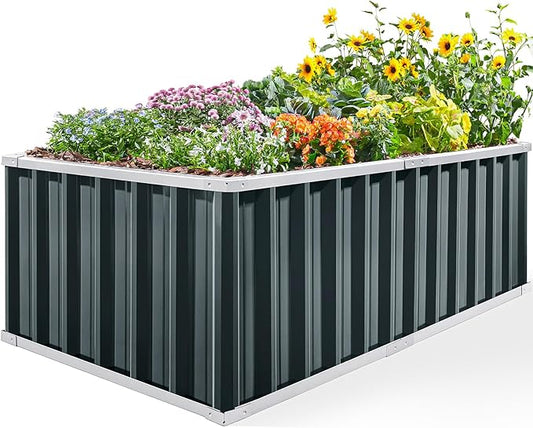 KING BIRD Raised Garden Bed 68" x 36" x 24" Heightened Galvanized Steel Metal Planter Box Outdoor for Deep-Rooted Vegetables, Flowers, Large Raised Bed Kit (Dark Grey) KINGBIRD
