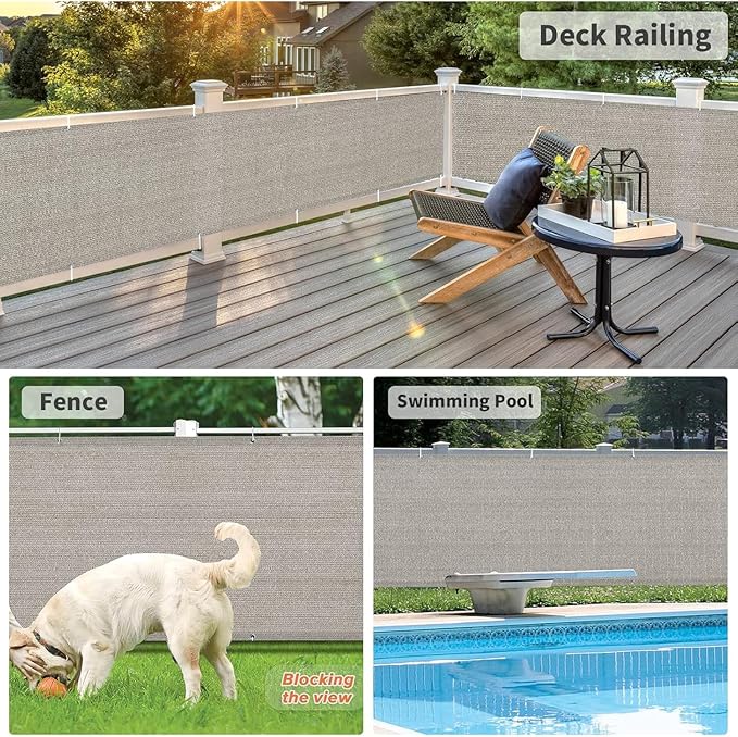 LOVE STORY Balcony Privacy Screen, 3'x10' Deck Shield Screen Fence Cover,UV Protection and Weather-Resistant, 3 FT Height for Deck, Patio, Backyard, Outdoor Pool, Porch, Railing, Beige-Grey LOVESTORY