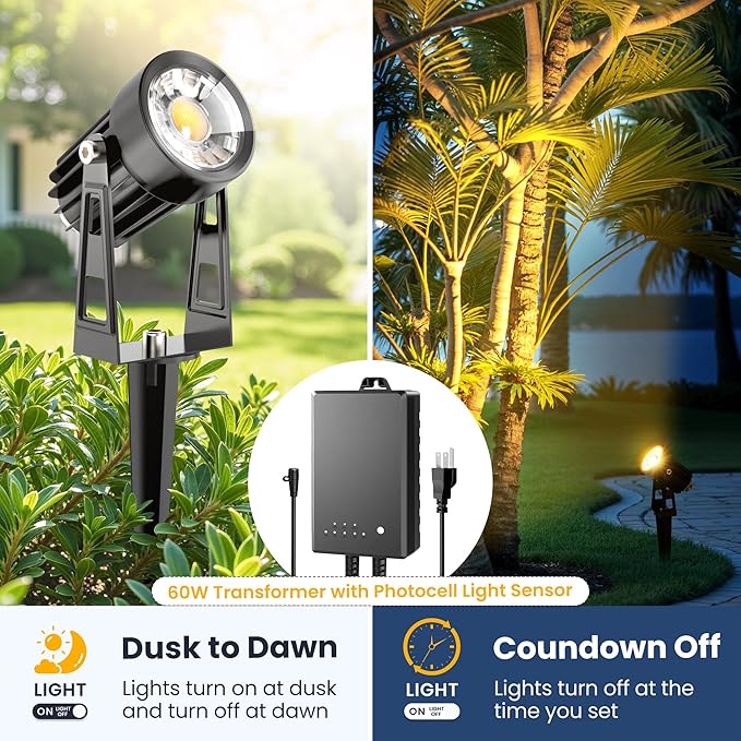 All-in-One Outdoor Low Voltage Landscape Lighting Kit, LED Landscape Spot Lights with 60W Transformer and 65FT Wire, Waterproof Outside Spotlights for Yard, Garden, Tree, Pathway, House, 3000K, 8 Pack AUDERWIN