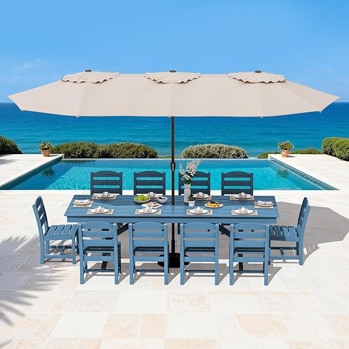 SERWALL Outdoor Dining Table, 84" Rectangular Dining Table for 6-10 Person, All Weather HDPE Outdoor Furniture for Backyard, Garden, Navy SERWALL