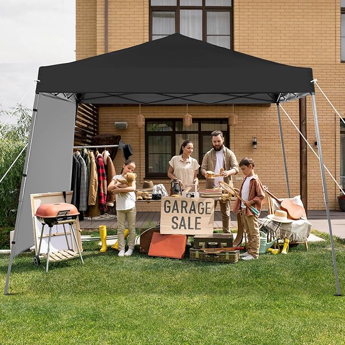 Canopy Tent, 10X10 FT Pop Up Canopy Outdoor Tent Slant Legs with Carrying Bag, Portable Gazebo Shelter - 8X8 FT Canopy Cover (Black with 1 Sidewall) Oneofics