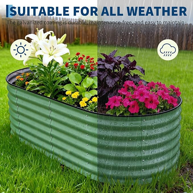 Garvee 2 Pack Galvanized Raised Garden Beds - 6x3x2ft Planter Box for Vegetables, Flowers, Rust-Resistant Garden Box, Easy Assembly Raised Beds, Durable Planters for Outdoor Plants, Green Garvee