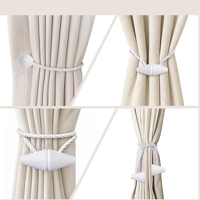 Hion Magnetic Curtain Tiebacks White 2pcs, Curtain Tiebacks Buckles Holdbacks Holders Hooks Clip for Home Bedroom Office Decorative Curtain Hion