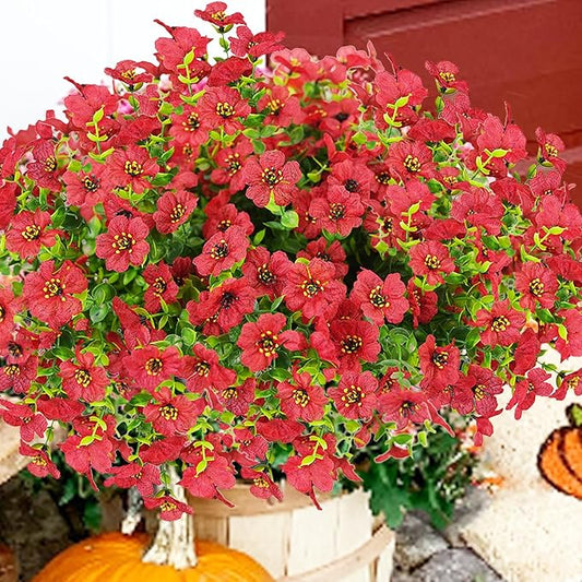 Artificial Flowers for Outdoor, UV Resistant Fake Silk Flowers, Realistic Faux Plants for Outside Indoor Porch Patio Window Box Planter Home Decor (20, Red) Welcometothetrytuny
