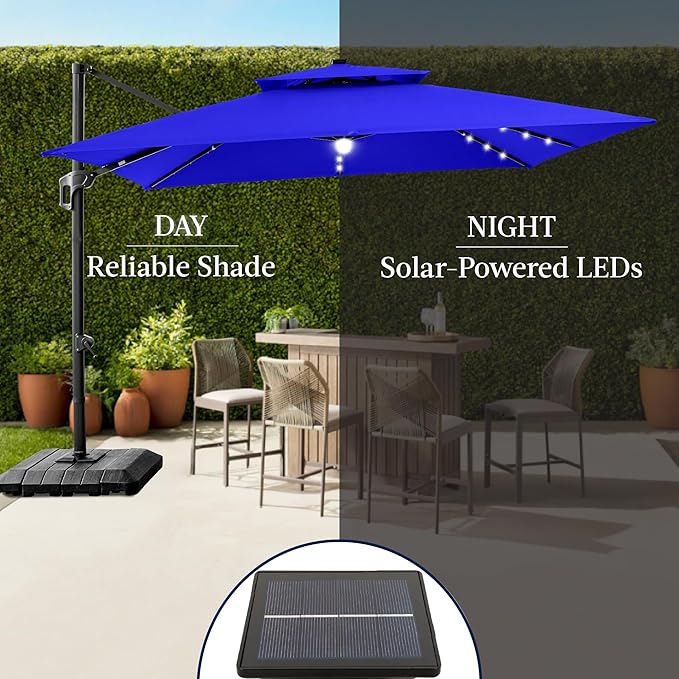 Best Choice Products 9x12ft LED Cantilever Patio Umbrella w/Base Included & 360° Rotation, Large Solar Offset Hanging Outdoor Sun Shade for Deck, Backyard Table w/Stand & Lights – Resort Blue BestChoiceProducts