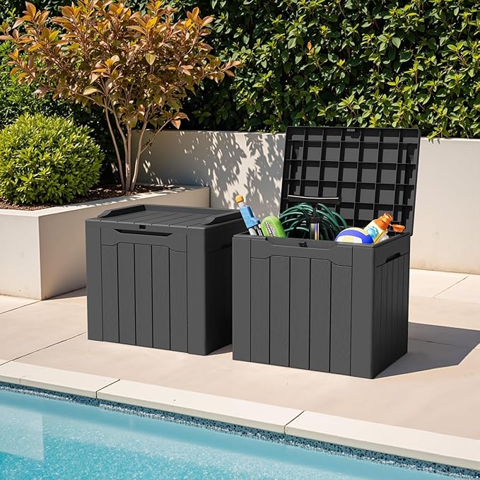Greesum 31 Gallon Deck Box for Outside, All Weather Outdoor Storage Boxes for Patio Furniture Set, Package Delivery Box,Garden Tools, Gray(Set of 2) BuynowfromGreesum