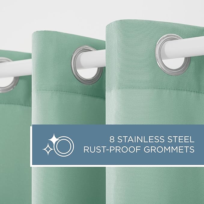 TOWN & COUNTRY BASICS Cabana Solid Heavyweight Indoor Outdoor Curtains, Light Filtering Opacity with Grommet Top, Water Repellent, 2-Pack Set, 54"x120", Seafoam TOWN+%26+COUNTRY+BASICS