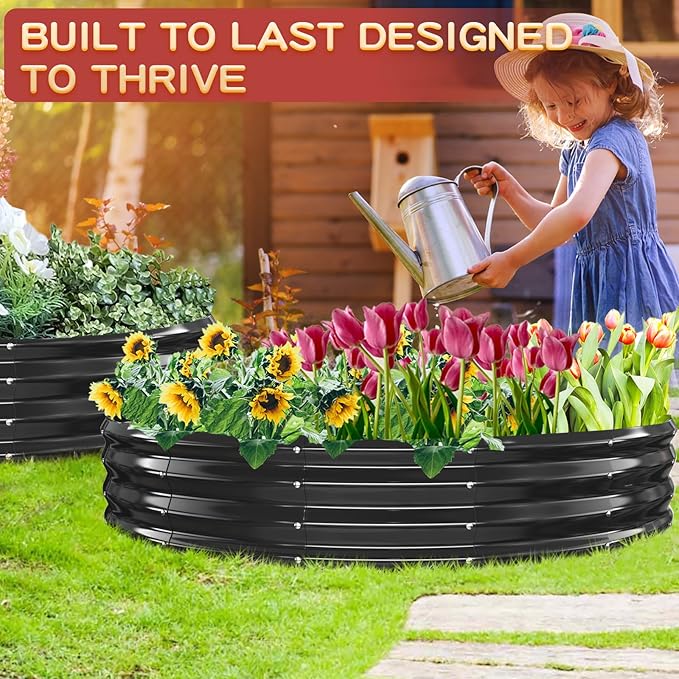 Durable Round Galvanized Steel Raised Garden Bed for Planting,Round Galvanized Steel Fire Ring/Fir Pit for Outdoor- 6×6×1FT,0.8MM Thick (Black, 72 ins Diameter x 12 ins high) zbzbml