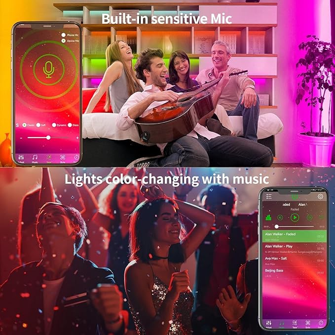 KSIPZE 98ft Led Strip Lights RGB Music Sync Color Changing Bluetooth Led Lights with Smart App Control Remote Led Lights for Bedroom Room Lighting KSIPZE