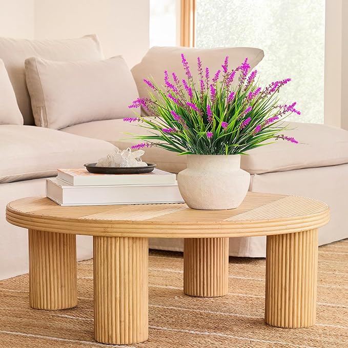 Artificial Flowers Faux Plants for Outdoor Decoration, 12 Bundles Fake Monkey Grass for Home Garden Front Porch Balcony, Lavender Flowers Shrubs UV Resistant No Fade Greenery Bush Planter (Lotus) Ammyoo