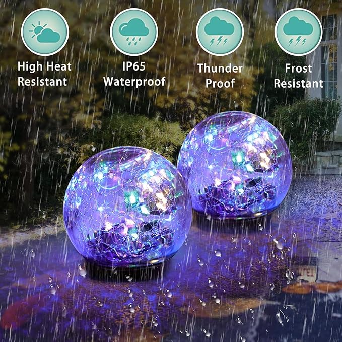 Solar Garden Lights Outdoor Waterproof, 4 Pack 30 LEDs Cracked Glass Ball Light, Ground Landscape Garden Decor, Solar Globe Decorative for Pathway/Patio/Lawn/Yard (Multicolor, 3.9") SyouHome