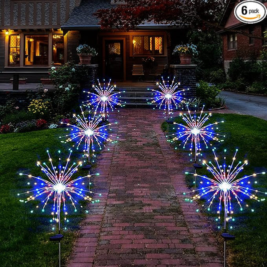 Solar Garden Firework Lights Outdoor Waterproof 6 Pack, 120 LED Sparklers, Colorful, for Patio, Backyard, Sidewalk, Christmas, Parties SolarEra-FREETOSHINE