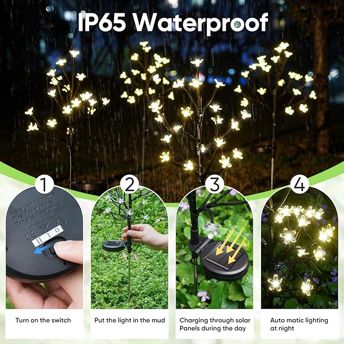 Solar Garden Lights Waterproof, Sola Lights Outdoor Decorative 4Pack,80Led Solar Powered Flowers Garden Decor,Fairy Lights for Yard,Pathway,Outside Decorations,Gardening Gifts for Women Mom IUEECEN