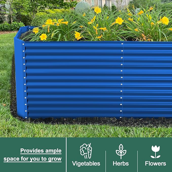 Land Guard 6x3x3ft Rectangular Galvanized Raised Garden Beds, Large-Capacity Metal Planter Box Outdoor, Durable Deep Raised Garden Bed 3ft Tall, Raised Beds for Gardening Vegetables, Royal Blue LandGuard