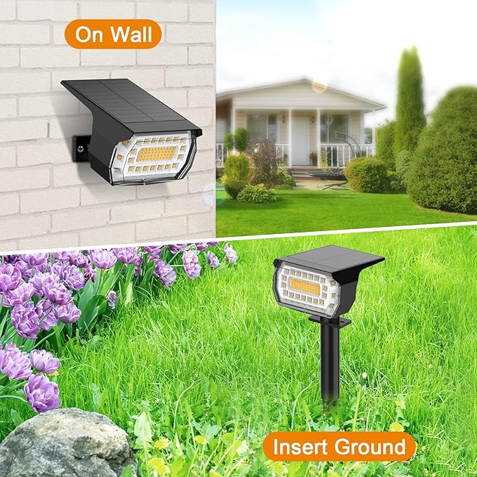 LANSOW Solar Spot Lights Outdoor, [12 Pack/76 LED] 2-in-1 Solar Landscape Spotlights, 3 Modes IP65 Waterproof Dusk to Dawn Solar Powered Flood Wall Lights for Outside Yard Garden Pathway(Warm White) LANSOW