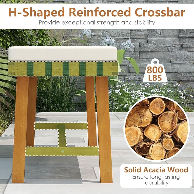 Tangkula 6 Piece Patio Dining Set for 5-6 People, 63” Outdoor Acacia Wood Table with 1.97” Umbrella Hole & Bench & 4 Cushioned Armchairs, for Deck Yard and Poolside TANGKULA