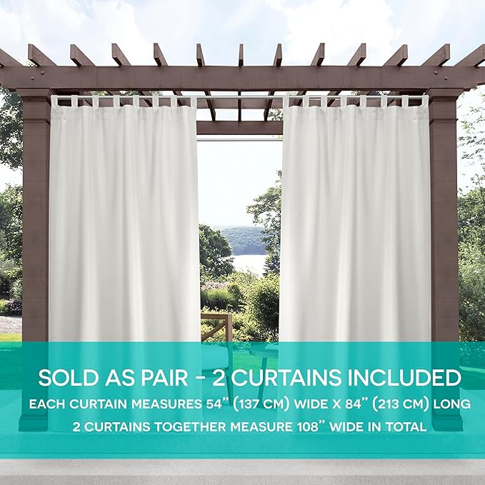 Exclusive Home Cabana Solid Indoor/Outdoor Light Filtering Hook-and-Loop Tab Top Curtain Panel Pair, 54"x96", Vanilla Exclusive+Home