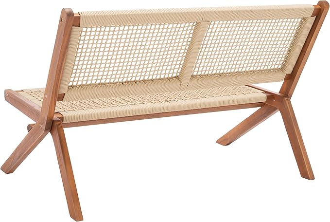 SAFAVIEH Outdoor Collection Kobina Natural Acacia Wood/Natural Rope Foldable Bench (Fully Assembled) SAFAVIEH
