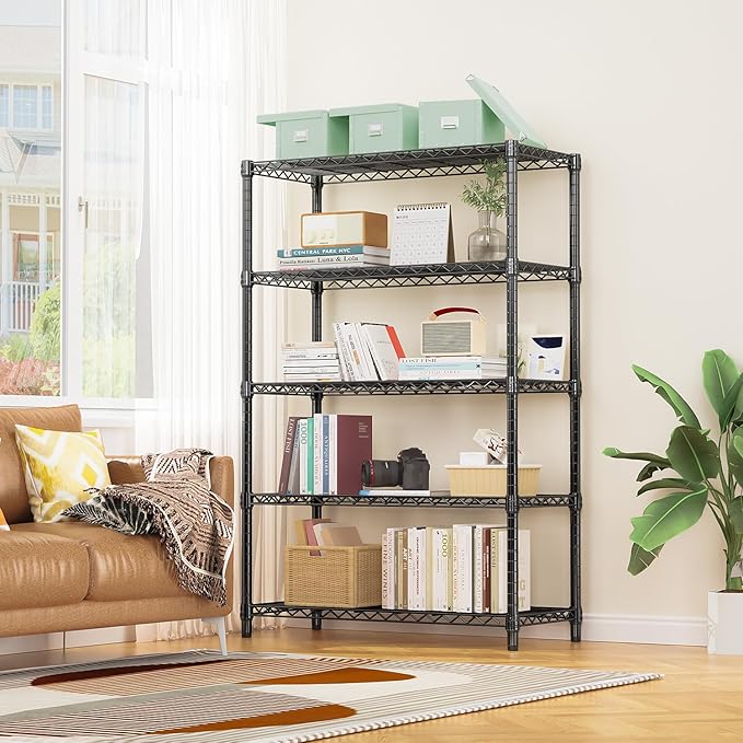 1750 lbs Steel Storage Shelving 5-Tier Utility Shelving Unit Steel Organizer Wire Rack for Home,Kitchen,Office,Garage, 1750 LBS Capacity 17.7" D x 47.2" W x 72.3" H MEIGAOPLASTICANDMETALHKCOLIMITED