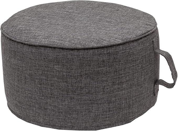 QILLOWAY Indoor/Outdoor Inflatable Stool,Round Ottoman,All Weather Foot Rest for Camping or Home,Charcoal Grey/Black QILLOWAY