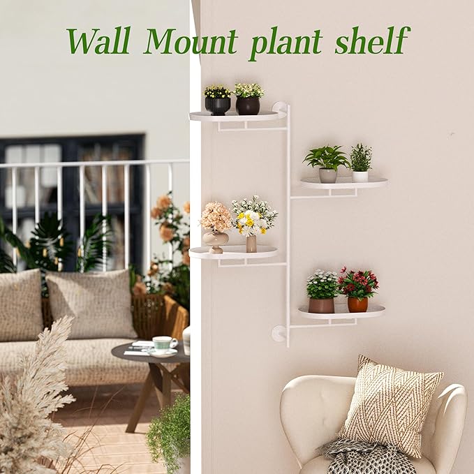 Window Rotating Plant Stand Shelf Indoor White Metal Floating Shelves 4-Tier Wall Mount Plant hanger Holders for Wall Planter Modern Home Decor window sill gifts YQSLYSF