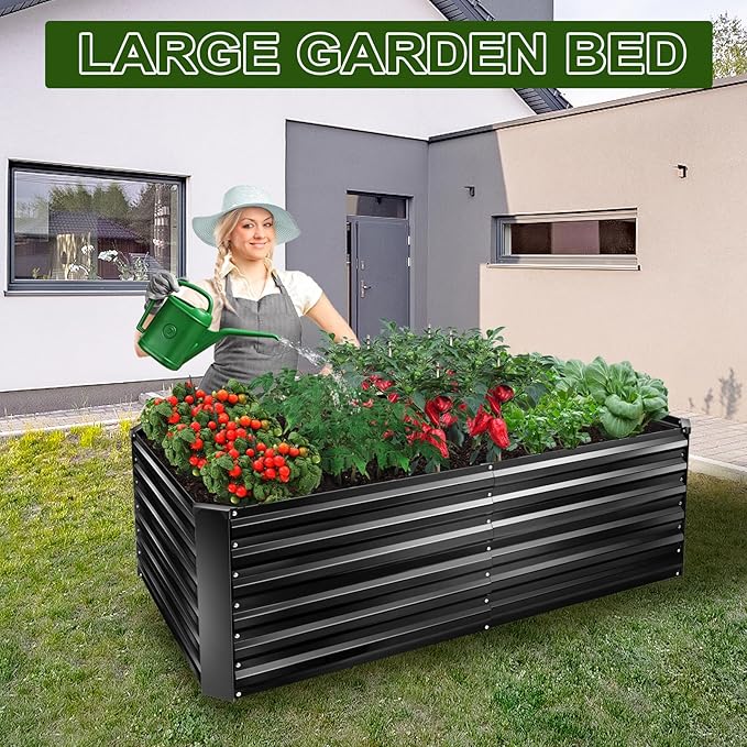 EDOSTORY Metal Raised Bed Garden Bed Kit, 6x3x2ft Tall Galvanized Planter Raised Garden Boxes Outdoor, Large Metal Raised Garden Beds for Flowers, Vegetables, Herbs EDOSTORY